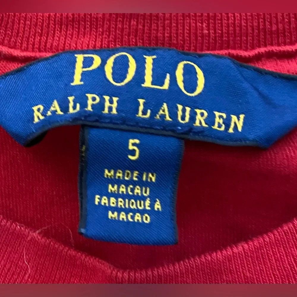Polo Ralph Lauren Girls’ Sz 5 Red Big Velveteen Logo Tee‎